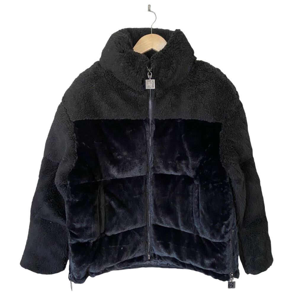 APPARIS x JUICY COUTURE KIM Noir Faux Shearling and Fur Black Coat Zip Large NWT